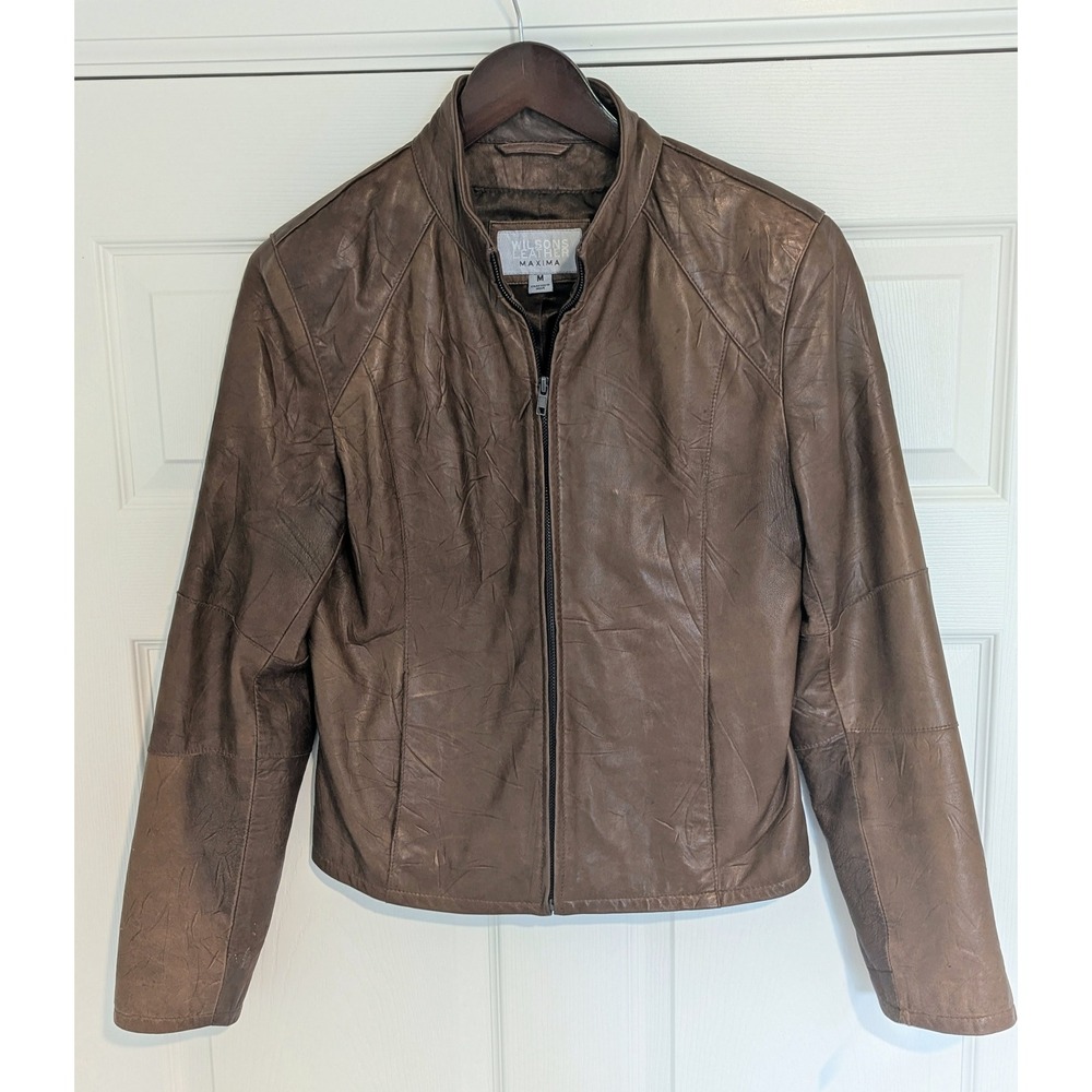 VTG Wilsons Leather Maxima Jacket Women's Size Medium Brown Bomber Coat 90s GUC